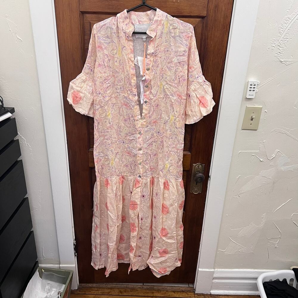 Temptation Positano Galeotta 22 Dress Paisley Pink sz XS Women's Linen $550 NWT